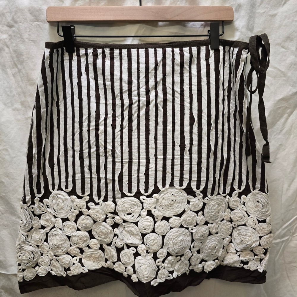 Y2K Max Edition Petite Brown Striped Floral Applique Skirt Large Petite